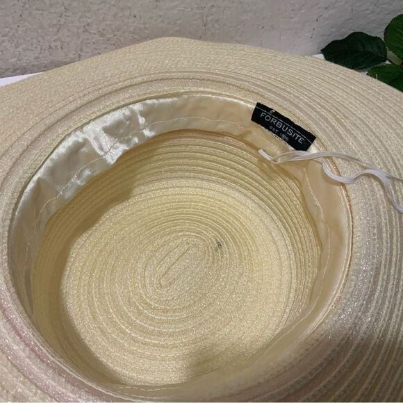 FORBUSITE Yellow and pink ribbon Lady Dress Hat Straw - Picture 4 of 8